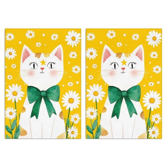 2 Pcs Funny Kitchen Towels,Cat with Bow and Daisies Microfiber Dish Towels,Kitchen Tea Towels,Kitchen Towel Set (18" X 26")