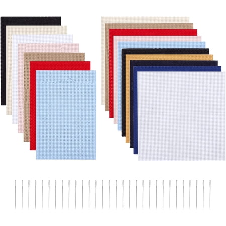 17 Pcs Classic Reserve Aida Cloth with Needles×30 Pcs Stitch Fabric for DIY Handmade Sewing Accessories Supplies (6×4 Inch 6×6 Inch) for DIY