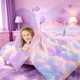 thumbnail image 3 of meiyoeat Pastel Cloud Star Twin Comforter Sets,Colorful Rainbow Pattern Bedding Set For Girl,Reversible,2 Pieces,1 Comforter and 1 Pillowcase, 3 of 7