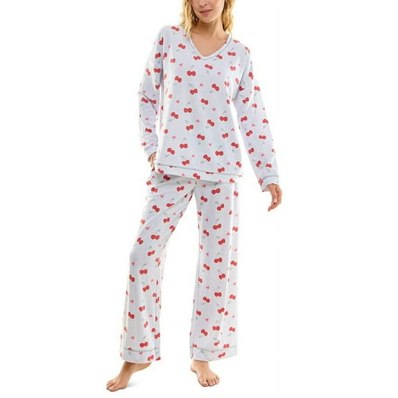 Roudelain SHANA CHERRIES Women's 2-Pc. Printed Butter Knit Pajamas Set, M