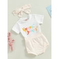 thumbnail image 3 of Bagilaanoe 3Pcs Newborn Baby Girl Easter Outfits Letters Print Short Sleeve Romper Tops + Rabbit Print Shorts + Headband  6M 12M 18M 24M Infant Short Pants Set, 3 of 8
