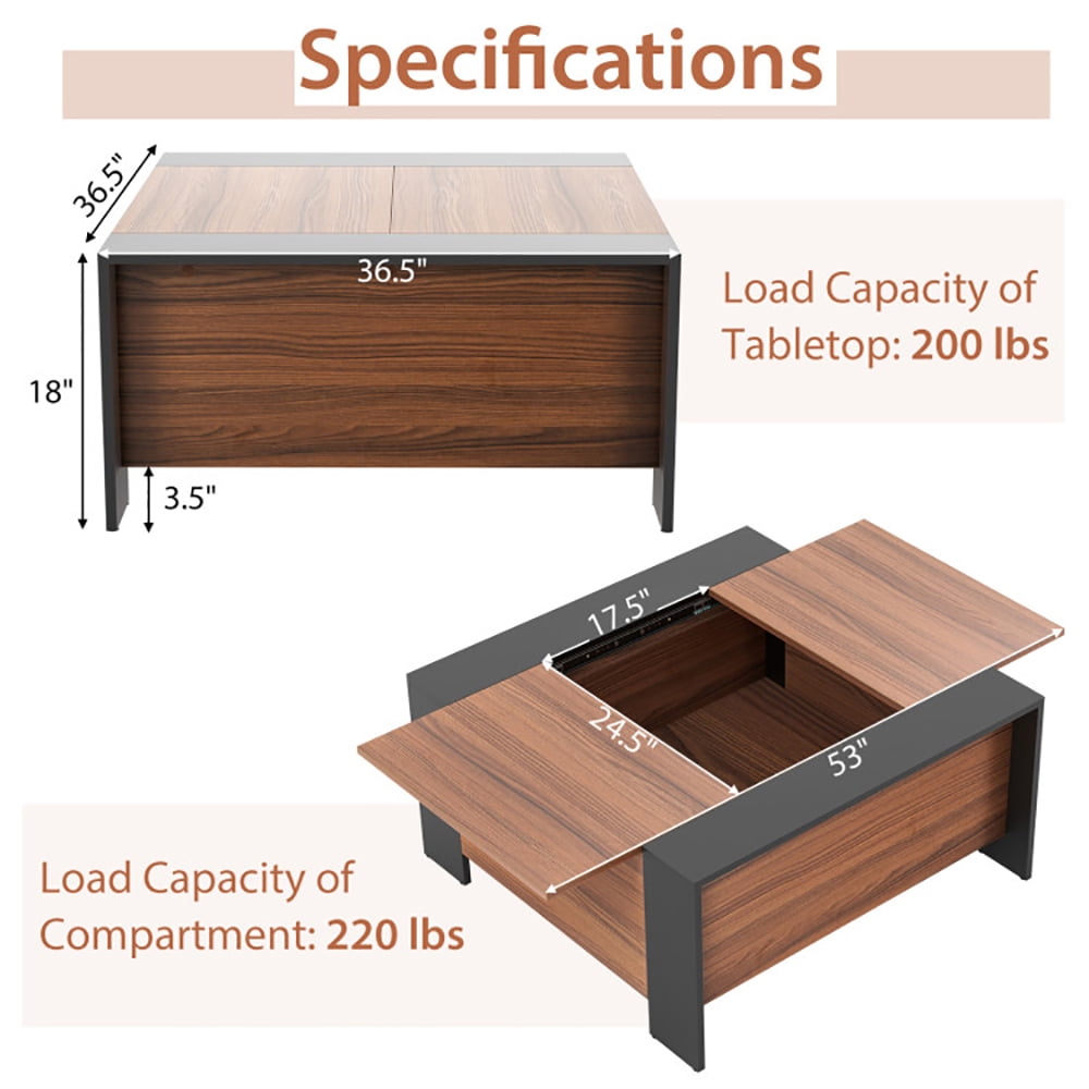 Finihen Coffee Table, 36.5 Inch Coffee Table with Sliding Top and Hidden Compartment, for Living Room, Reception Room, Office, Rustic Brown Finihen Coffee Table, 36.5 Inch Coffee Table with Sliding Top and Hidden Compartment, for Living Room, Reception Room, Office, Rustic Brown
