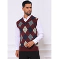 thumbnail image 4 of DARING DIVA Men's Casual Knit Sleeveless V-Neck Plaid Argyle Sweater Vest M Burgundy, 4 of 7