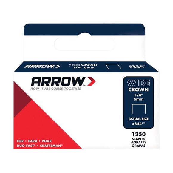 Arrow Fastener 2862969 No.854 0.25 x 0.5 Po. Agrafes Larges en Acier Galvanisé, 18 Gauge, Gris - Lot de 1250