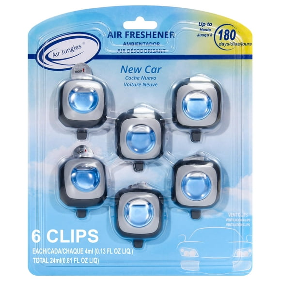 Ambientador para coche Air Jungles New Car Scent, 4 ml, 6 clips de ventilación