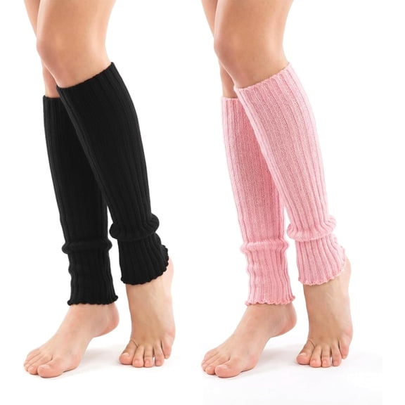 2Pairs Leg Warmers for Women Girls Ribbed Knit, Fashion Knits Warm Leg Warmers, Knit Long Legs Warmer, 80s Party Dance Sports Socks for Skating Daily Wear