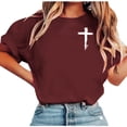 thumbnail image 2 of JTZGDY Summer Womens Fashion T-Shirts Funny Cross Pattern Print Short Sleeve Crewneck Graphic Tees Shirt Tops Loose Oversized Casual Tunic Blouse A-Wine XXL, 2 of 6