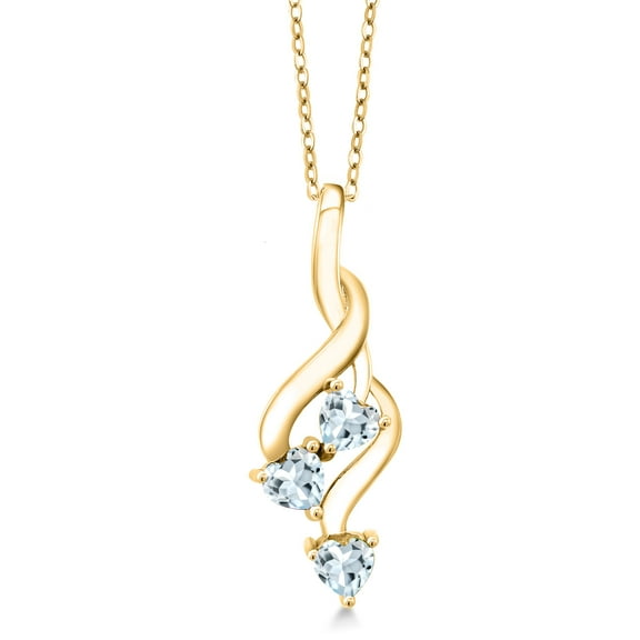 Gem Stone King 18K Yellow Gold Plated Silver Sky Blue Aquamarine Pendant Necklace for Women (0.75 Cttw, Gemstone March Birthstone, Heart Shape 4MM, with 18 inch Silver Chain)