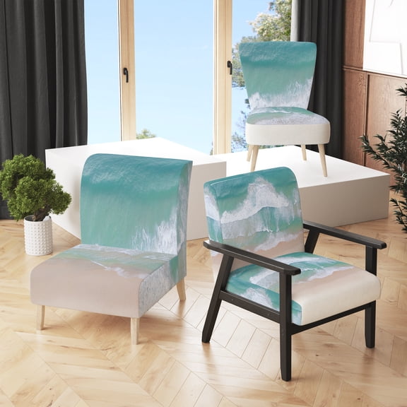 Designart "Ocean Beach Aerial View XI" Upholstered Nautical & Coastal Accent Chair and Arm Chair