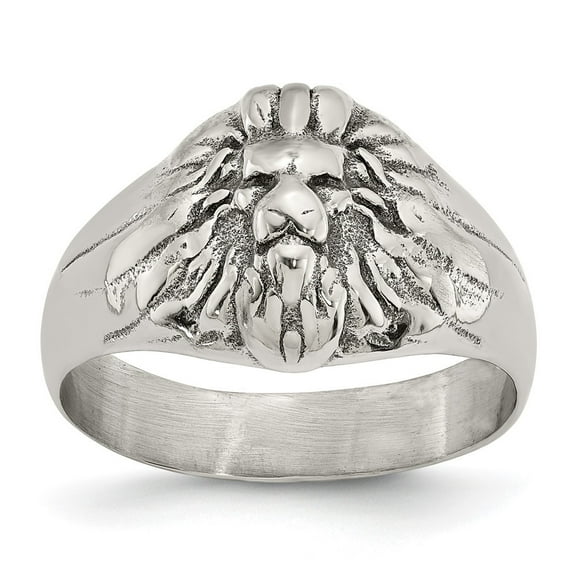 Auriga Fine Jewelry Stainless Steel Antiqued and Polished Lion Head Men's Ring Size 10