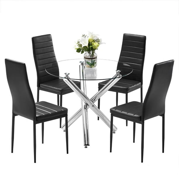 Ktaxon 5 Piece Round Dining Table Set, Round Glass Top Dining Table Set 4 Seater