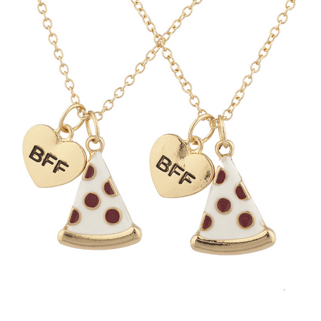 Lux Accessories Goldtone Enamel Pizza Emoji BFF Best Friend Forever Necklace