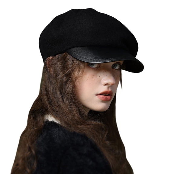 Yuanlong Womens Beret Hat Vintage Plush Warm Newsboy Cap Curved Brim Fall Winter Windproof Elegant Casual Street Headwear