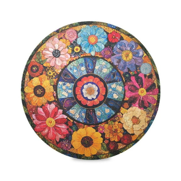 WOBOGO Collage Art Flower Round Placemats Set of 6 Heat Resistant Washable Kitchen Table Decorations 15.4in