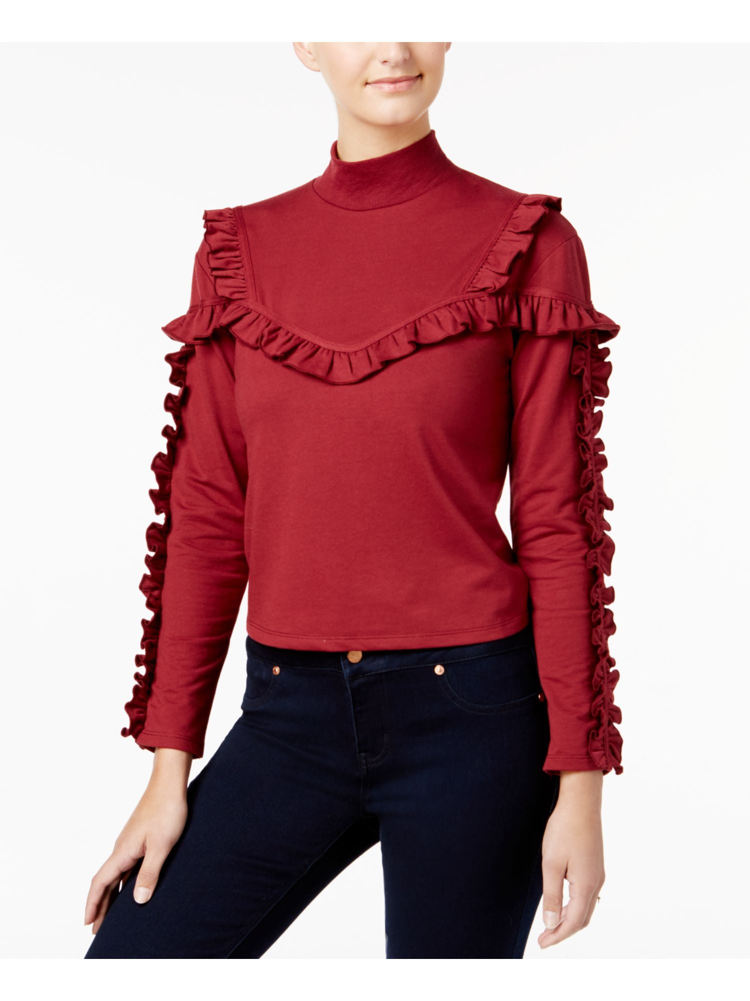 maroon ruffle top