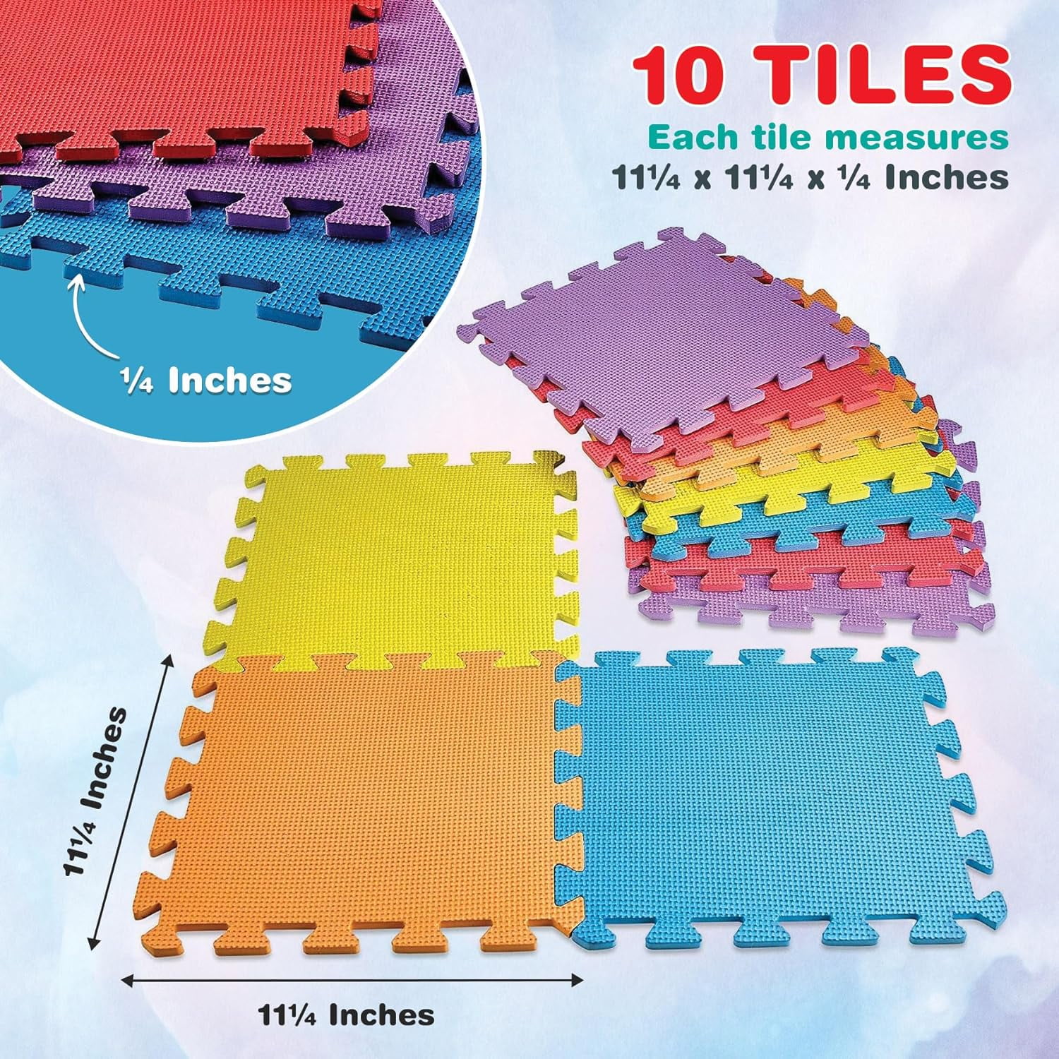MEDca One Size Multicolor EVA Interlocking Floor Play Mats for Kids, 10-Piece