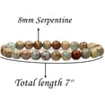 thumbnail image 2 of Natural Serpentine Gemstone 8mm Round Beads Stretch Bracelet 7" Unisex, 2 of 6