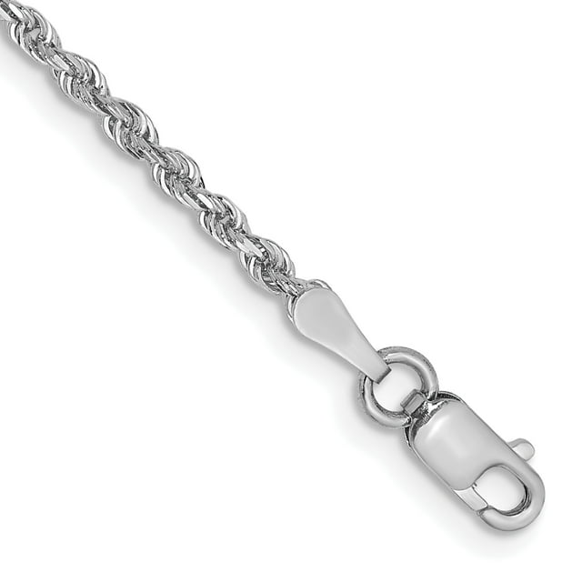 14k White Gold 8 Inch 2mm Diamond Cut Quadruple Rope Chain Bracelet