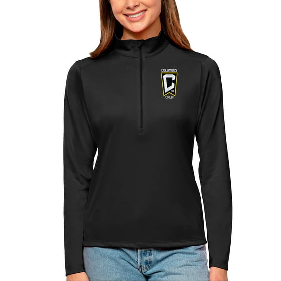 Women's Antigua Black Columbus Crew Tribute Quarter-Zip Pullover Top