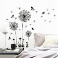 thumbnail image 1 of Pegatinas de pared de diente de león y mariposa Decoración de pared para dormitorio Sala de estar Oficina (negro), 1 of 5