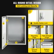 VEVOR NEMA Steel Enclosure, 24 x 16 x 10 NEMA 4X Steel Electrical Box, IP66 Waterproof & Dustproof, Outdoor/Indoor Electrical Junction Box, with Mounting Plate