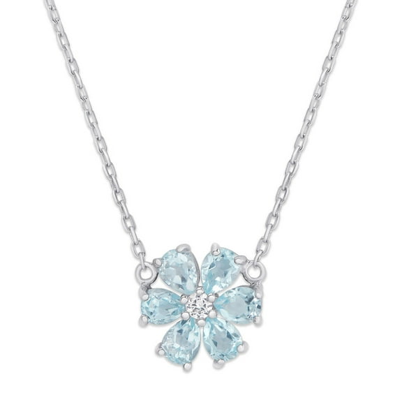 Dolce Giavonna .925 Sterling Silver Blue Topaz & White Topaz Accent Flower Pendant Necklace