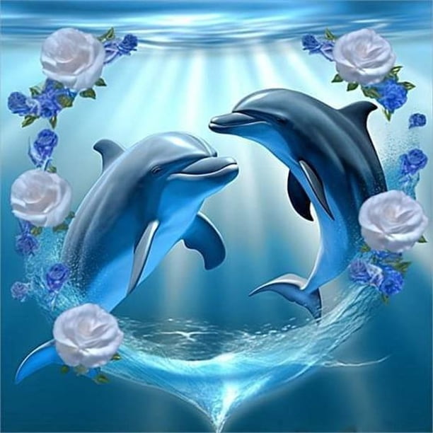 (LP1013) Resina Diamante Serie Animal Delfines Diamante 30*30CM