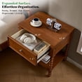thumbnail image 6 of Merluxy Solid Wood Nightstand with Turned Legs, Vintage Wide Bedside Table with Drawer, Wooden End Table for Bedroom/Living Room, Brown, 6 of 9