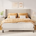thumbnail image 4 of Upholstered Platform Full Bed Frame with Headboard, Sturdy Wooden Slats, Noise-Free, No Box Spring Needed, Easy Assembly, Modern Bedroom Furniture - Full, Beige, 4 of 10