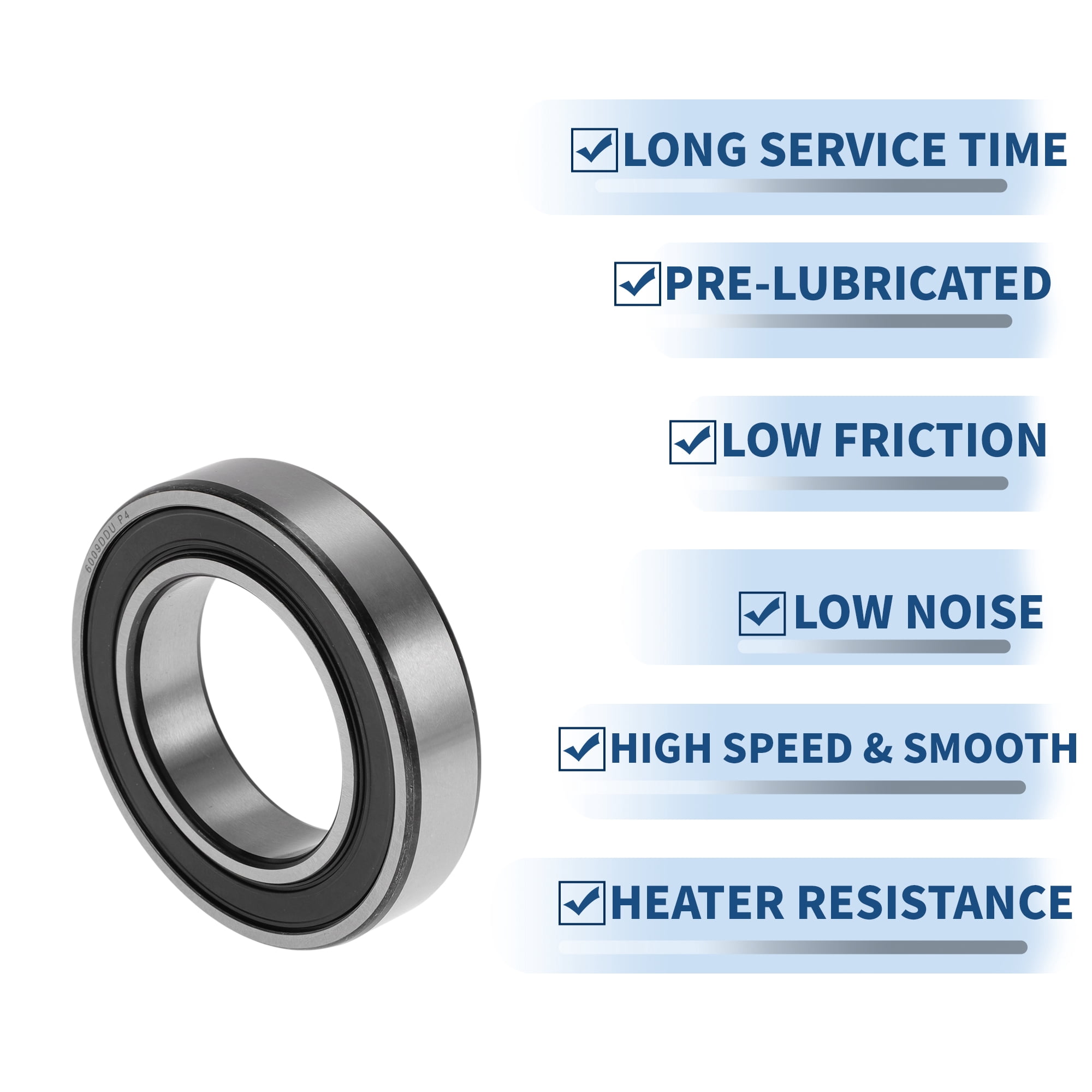 Unique Bargains 6009DDU Deep Groove Ball Bearings 45x75x16mm P4 Double Rubber Seal Lubricated Bearings 1 Pcs Car Silver Tone,Black