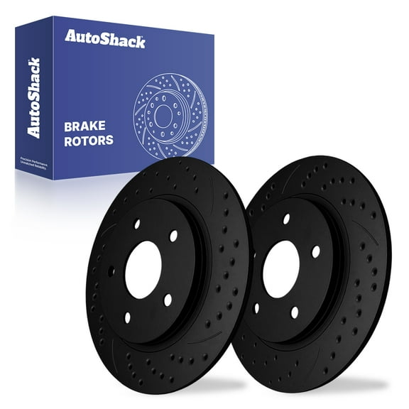 AutoShack 12.01" (305 mm) Rear Solid Drilled & Slotted Brake Rotors E-Coated | Replacement for 2008-2016 Dodge Grand Caravan 2008-2016 Chrysler Town & Country | Black Finish | 2-PC Set | NightGuard