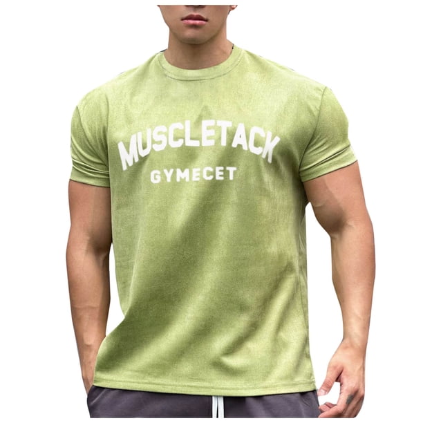 Hombres Pantalones Cortos Casual Manga Corta Cuello Redondo Carta Impresa Deporte Camiseta, Top de Algodón de Fitness para Hombres