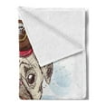 thumbnail image 2 of Pug Soft Flannel Fleece Throw Blanket, Pirate Pug Conqueror of the Seas Skulls and Bones Hat Striped Design Marine Theme, Cozy Plush for Indoor and Outdoor Use, 60" x 80", Brown Blue, by Ambesonne, 2 of 5