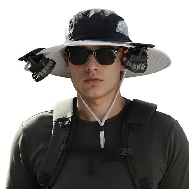 CAIROYAR Sombrero de pesca al aire libre con ventilador solar de ala ancha, sombrero para el sol con protector solar y ventilador.