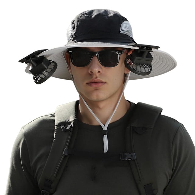CAIROYAR Sombrero de pesca al aire libre con ventilador solar de ala ancha, sombrero para el sol con protector solar y ventilador.