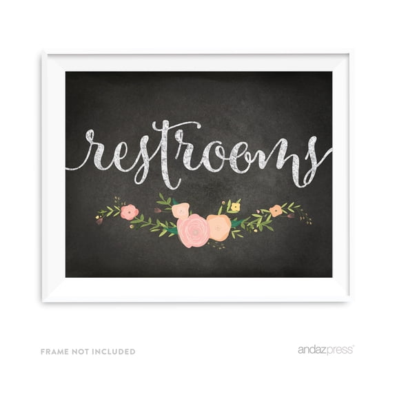 Restroom Chalkboard & Floral Roses Wedding Party Signs