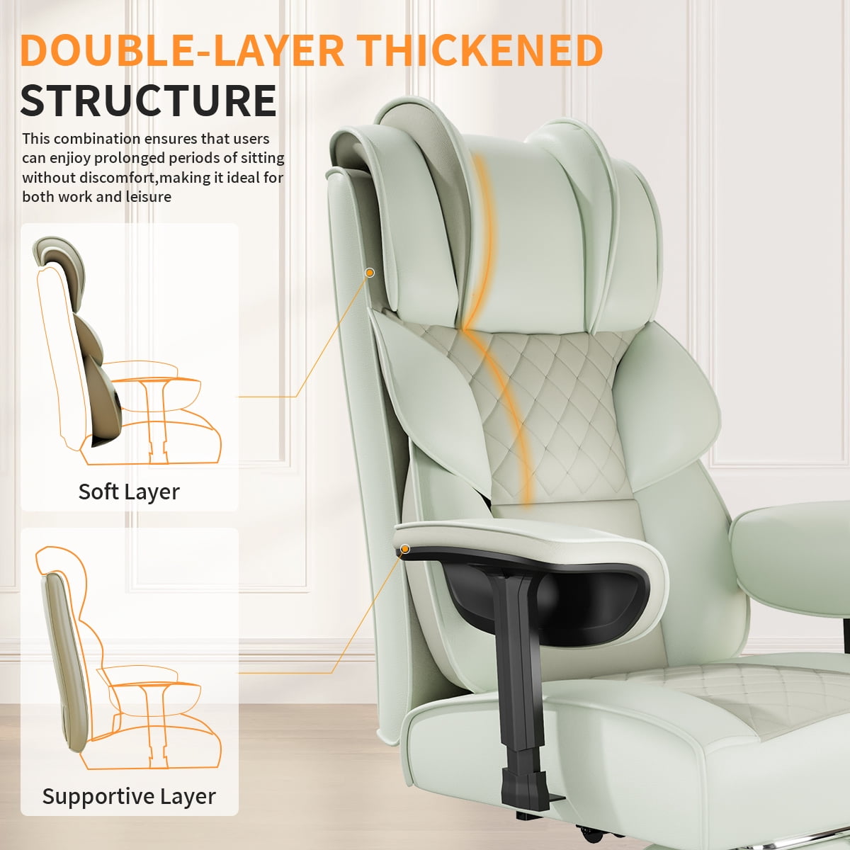KOCEN Big and Tall Office Chair, Desk Chair with Soft Adjustable Armrests, Ergonomic High Back Gaming Chair with Lumbar Support, Executive Computer Chairs with Footrest(PU leather, beige)