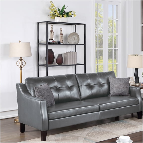 JERFIT Modern 2-Piece Faux Leather Sofa and Loveseat Set with Plush Cushions, Tufted Back, for Contemporary Living Room, Gray