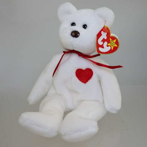 TY Beanie Baby - VALENTINO the BEAR (PVC Pellets Tush Tag & 4th Gen Hang Tag) MWMTs