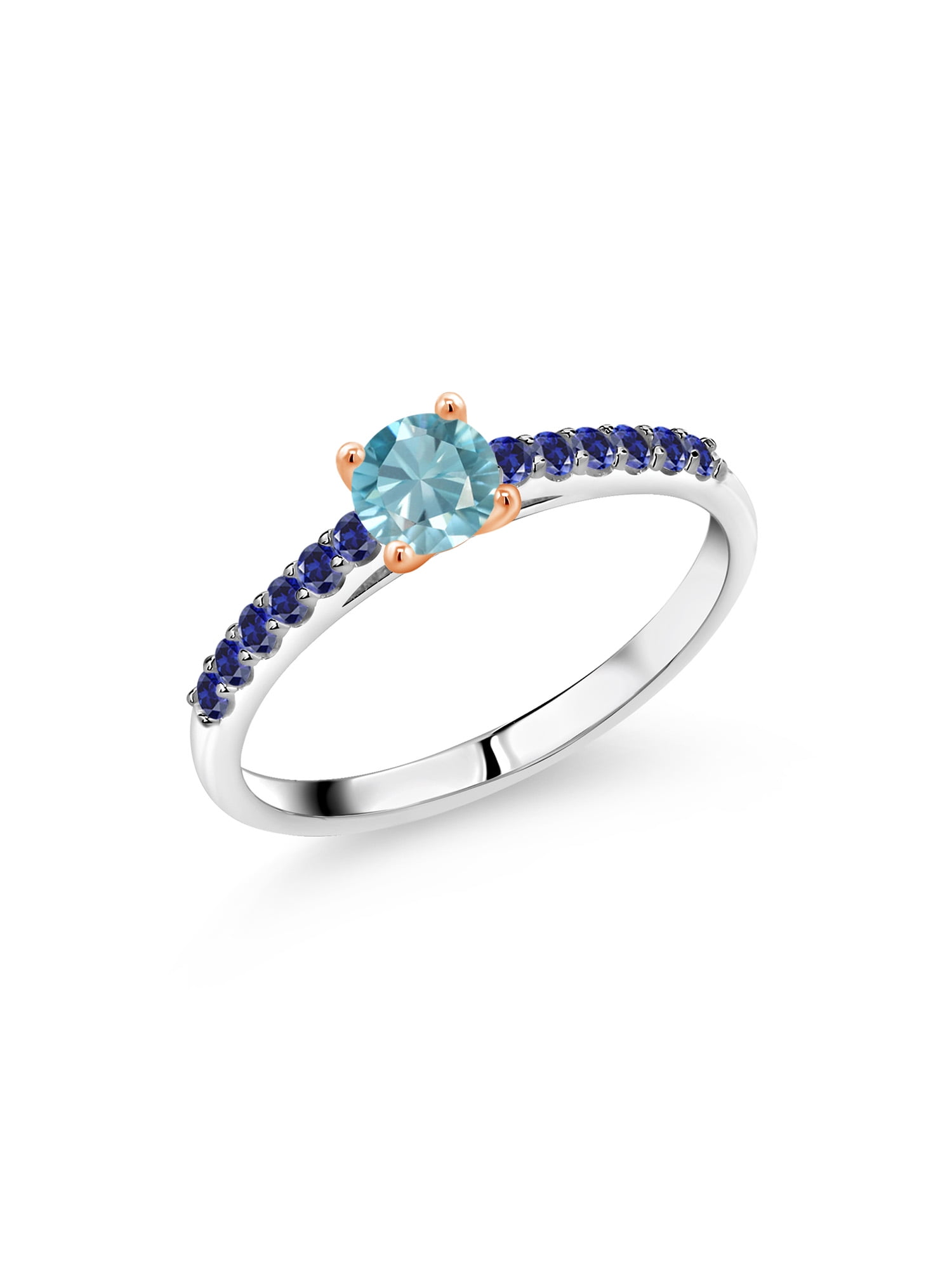 Handmade Ring Gold Cubic Zircon Ring Round Blue Stone Ring | Rose Gold Ring Wedding Ring Blue Sapphire Zircon Ring