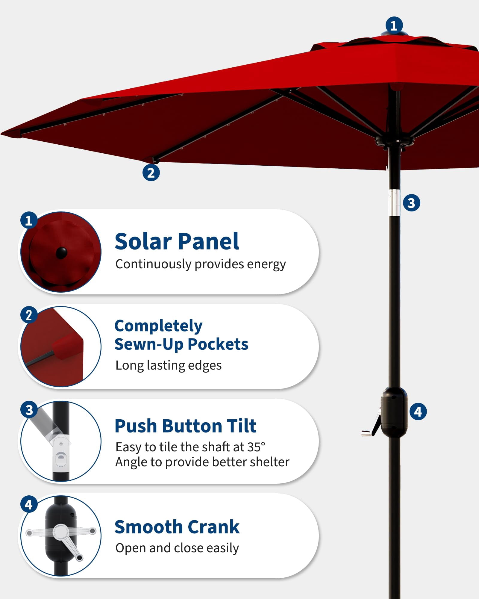 9 Ft Patio Umbrella with Solar Lights, Outdoor Table Umbrella with 32 LED Lights & Tilt Crank, 8 Ribs Market Umbrella for Pool, Deck, Backyard