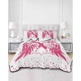 thumbnail image 2 of Quilts Queen Size Bedding Set, Pink Ribbon Reversible Summer Quilt 3 Pieces, Wings Romantic Love Heart Flowers Vintage Lightweight Bedspreads Coverlets with 2 Pillow Shams for All Seasons, 2 of 5