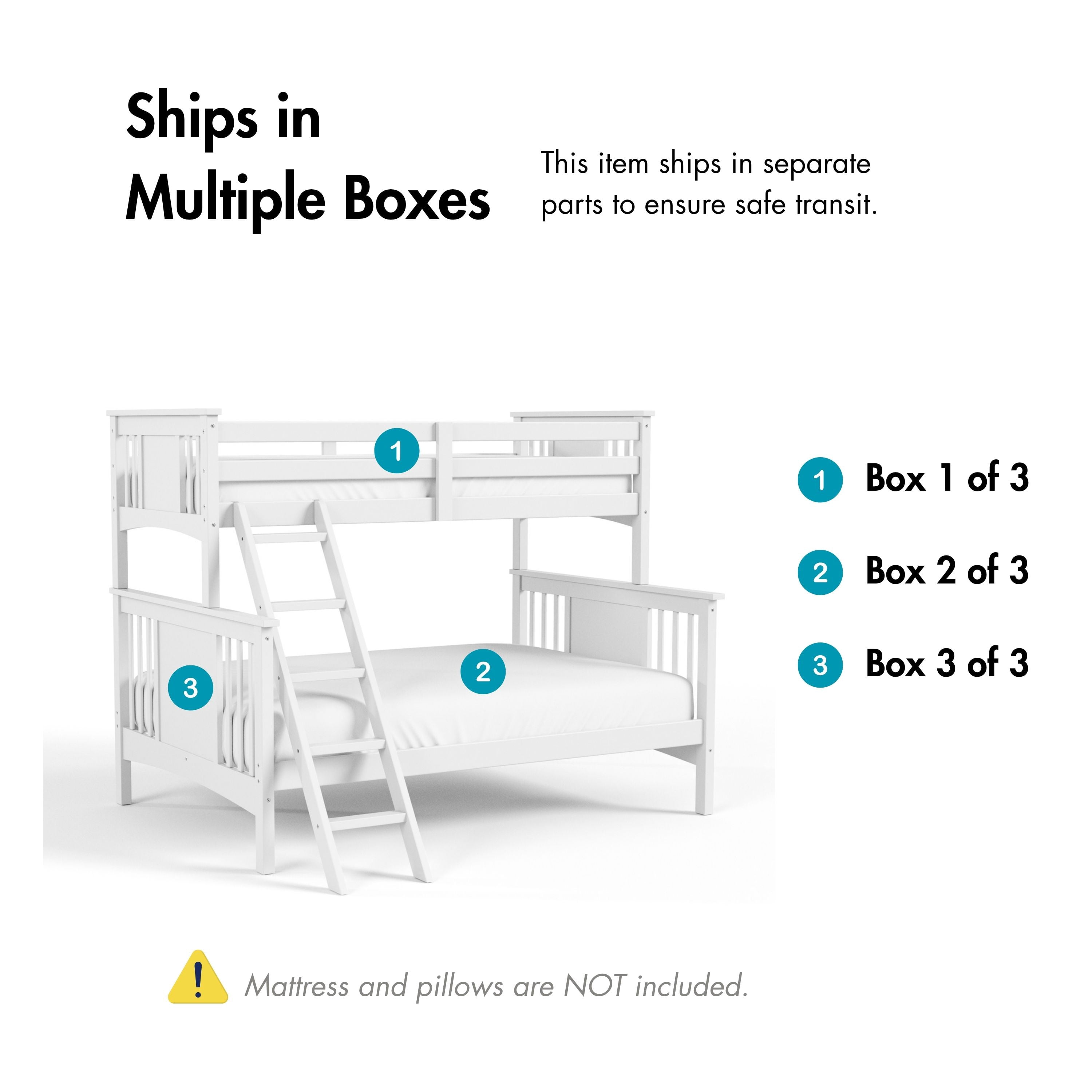 Furniture of America Lively Kids Solid Wood Twin-over-Full Detachable Bunk Bed, White