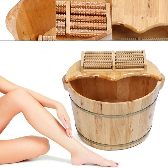 Cedar Wood Pedicure Foot Spa with Shiatsu Massage Rollers for Relaxation and Heat Retention