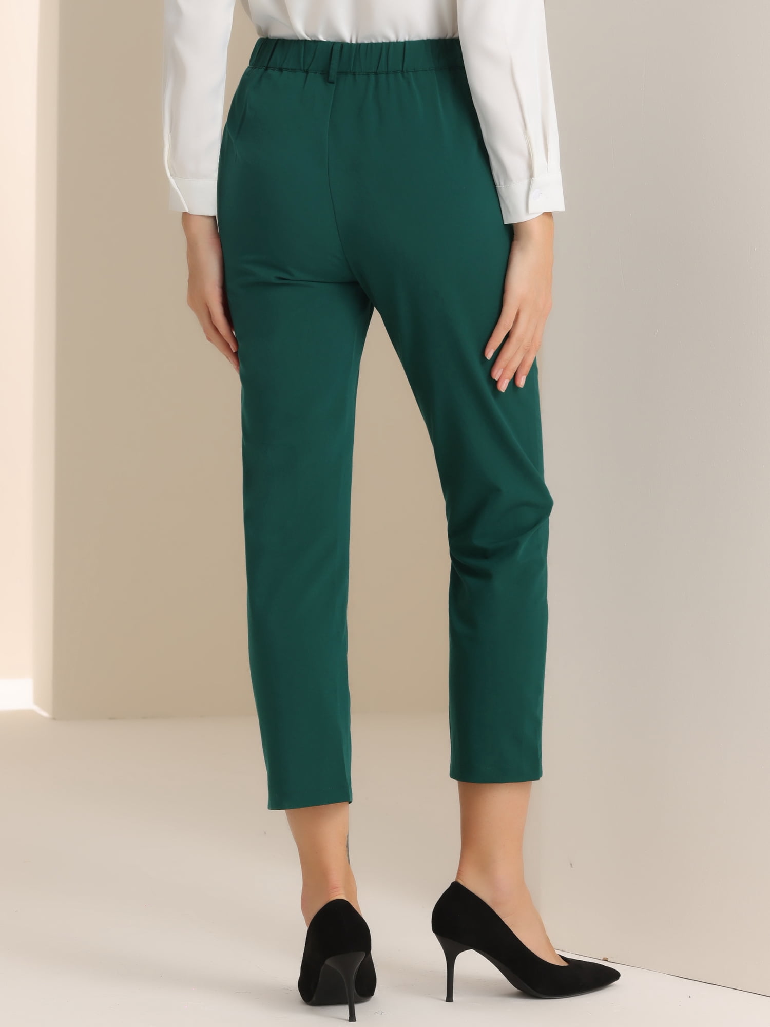 DARING DIVA Women's Work High Waisted Office Ankle Pants S Dark Green