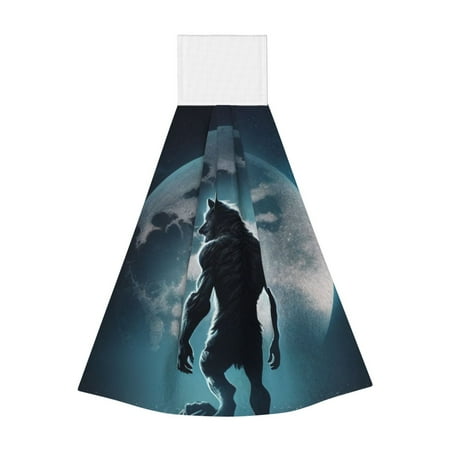 

Qekee Moon Wolf Warrior Print Hanging Kitchen Towels Coral Velvet Wipe Hand Towel Absorbent Hand Towels Microfiber Tie Towel for Bathroom Kitchen Decor
