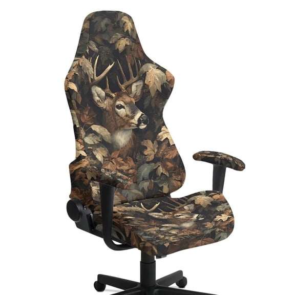Garronmavis Hunting Forest Deer Gaming Chair Cover Stretch Computer Chair Seat Slipcovers with Armrest Covers Machine Washable Men Office Chair Cover Gamer Room Decor
