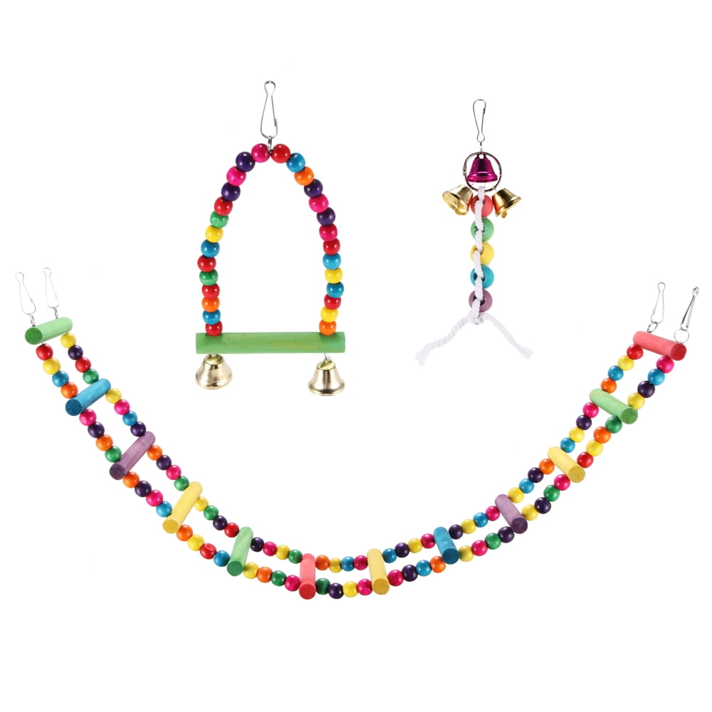 Winbang 3pcs Ladder Toy Colorful Swing Toy Wooden Chew Pendent Toy