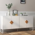 thumbnail image 5 of Abrihome Solid Wood Special Shape Square Handle Design with 4 Doors and Double Storage Sideboard,White, 5 of 7