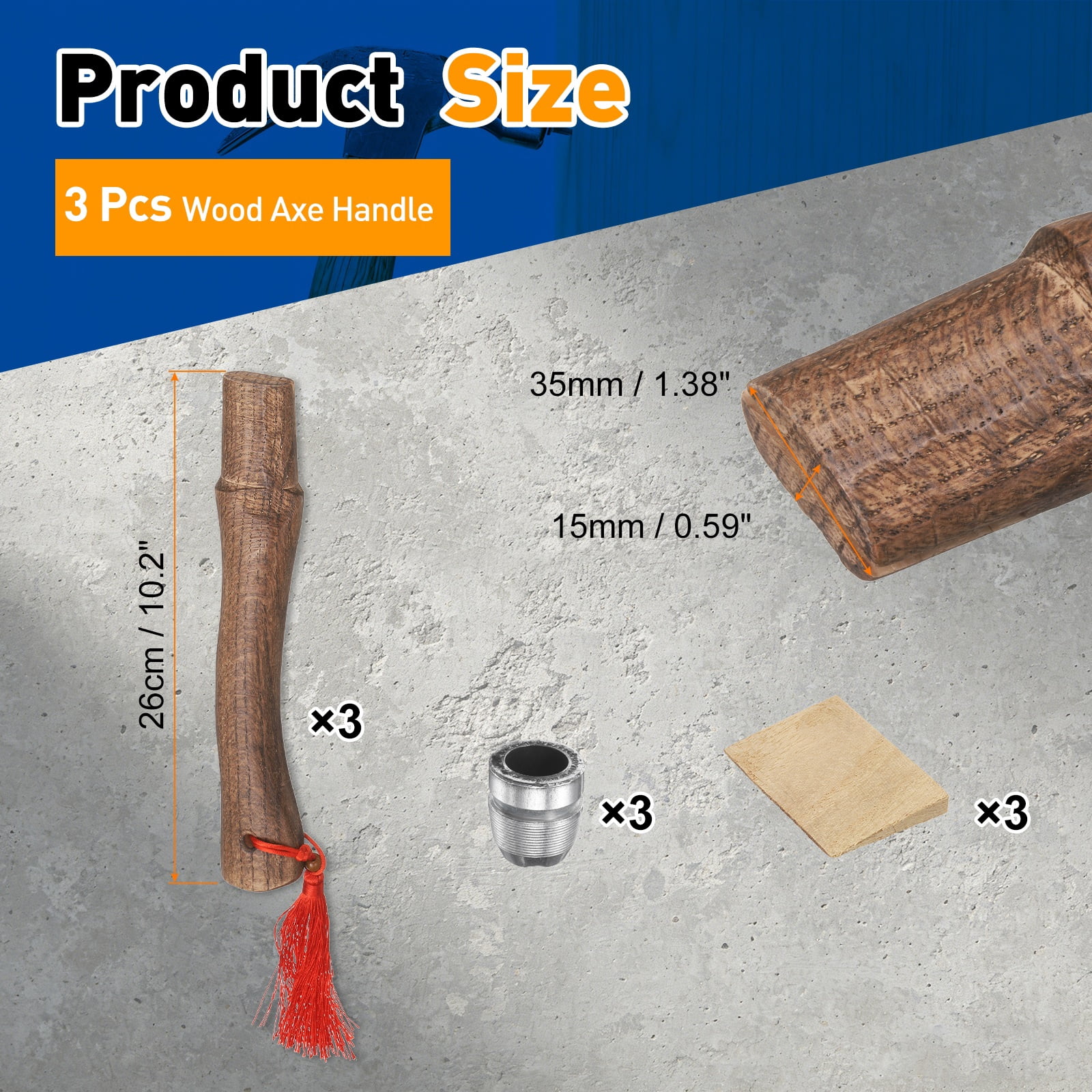 Uxcell 3pcs Wood Axe Handle Replacement 10.2" Universal Hickory Hatchet Handles with Wooden and Round Wedges for Camping Garden Axe